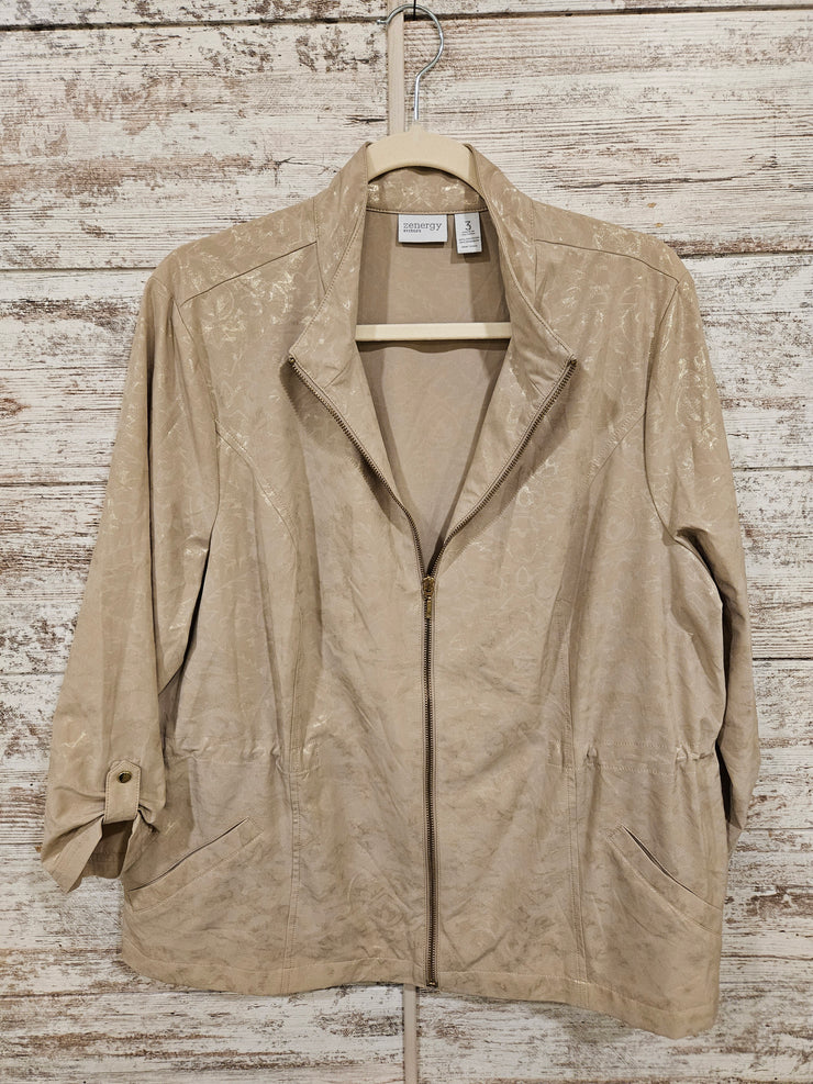 TAN ZIP UP METALLIC JACKET$139