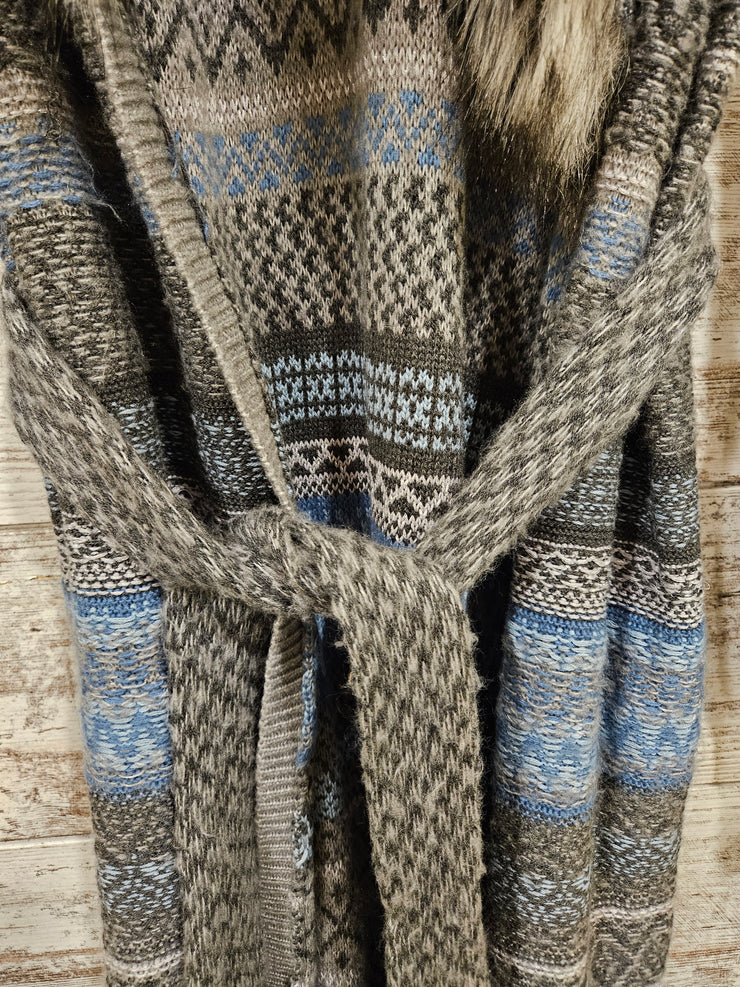 BLUE/GRAY LONG CARDIGAN $129