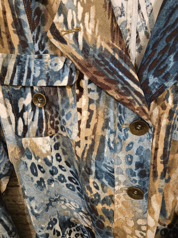 TAN/BLUE BUTTON UP JACKET $149