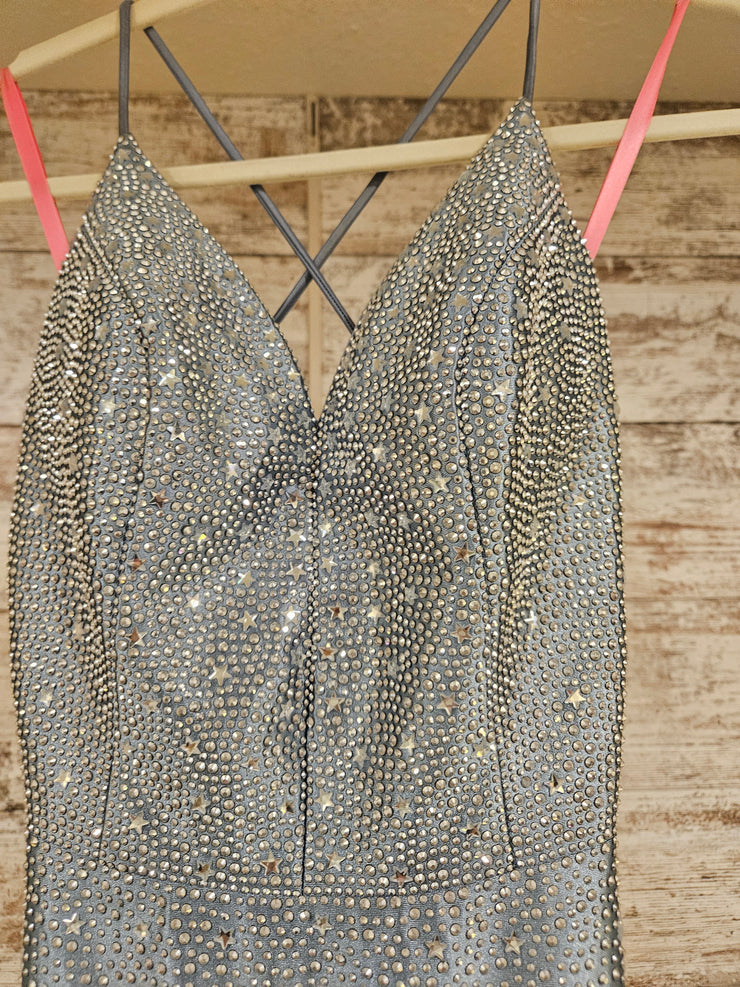 BLUE SPARKLY LONG EVENING GOWN