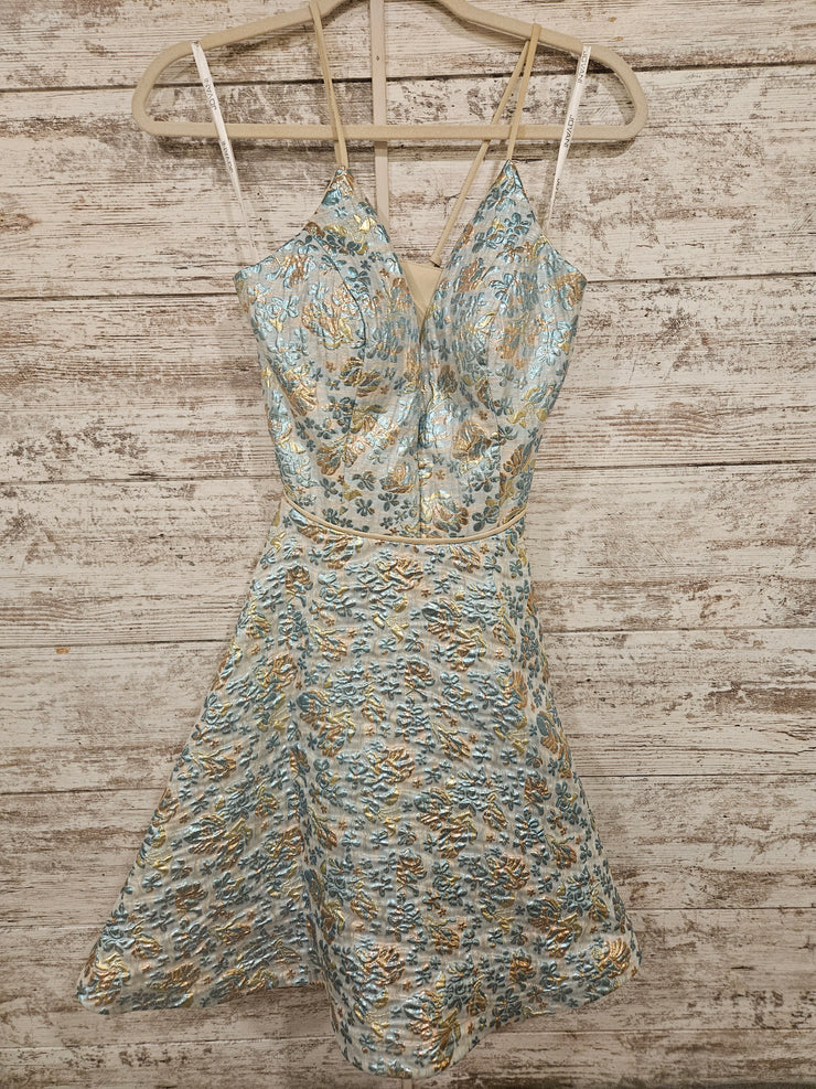 BLUE/GOLD METALLIC SHORT DRESS