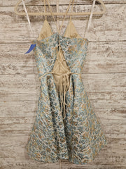 BLUE/GOLD METALLIC SHORT DRESS