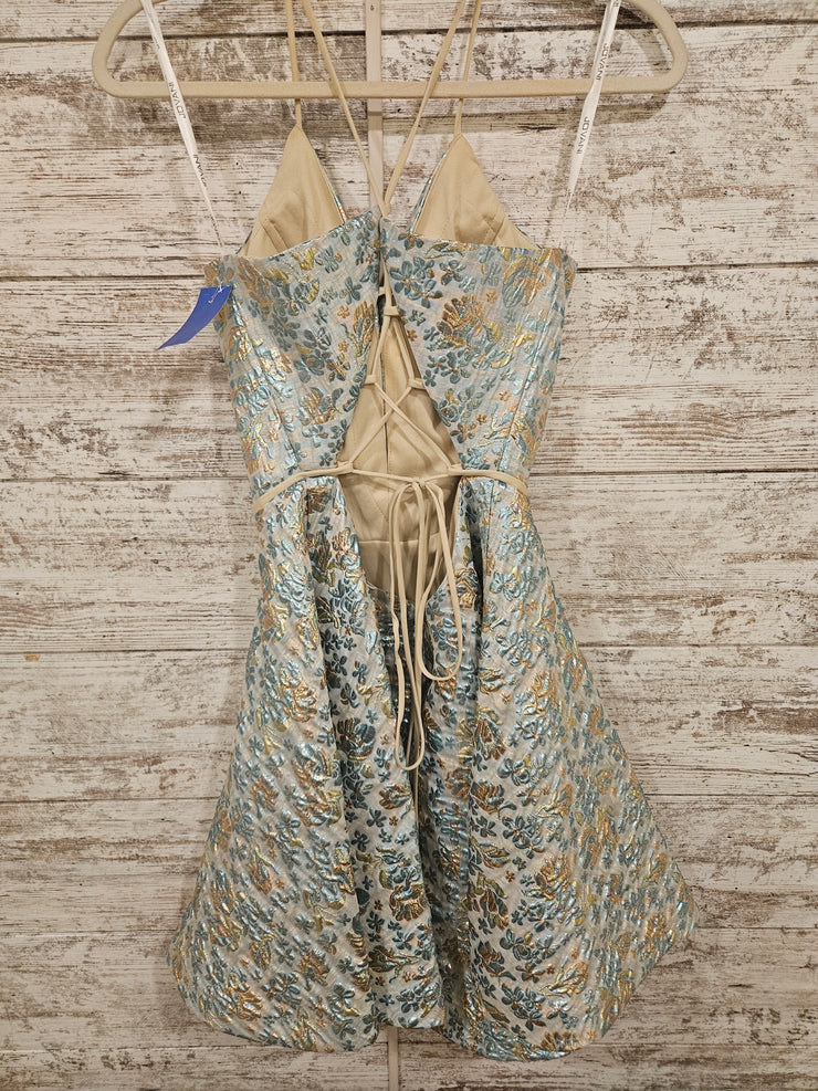 BLUE/GOLD METALLIC SHORT DRESS