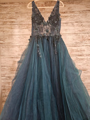 TEAL/FLORAL A LINE GOWN $800