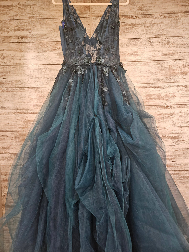 TEAL/FLORAL A LINE GOWN $800