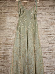 GREEN/GOLD A LINE GOWN