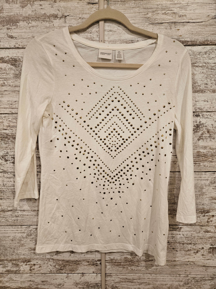 WHITE/GOLD LONG SLEEVE TOP $89