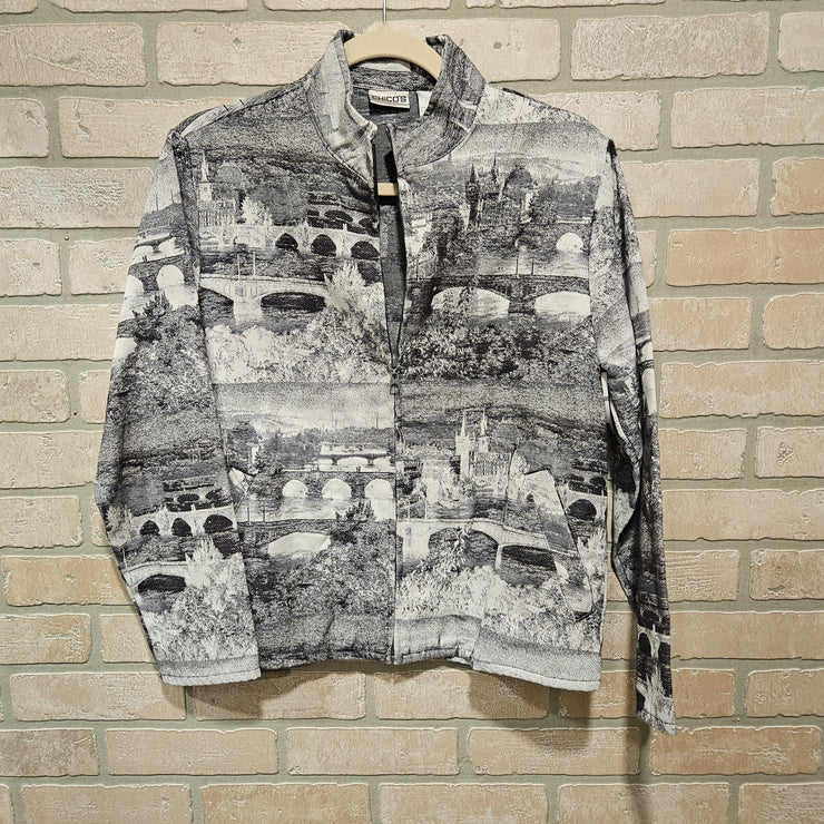 GRAY/WHITE ZIP UP JACKET $159