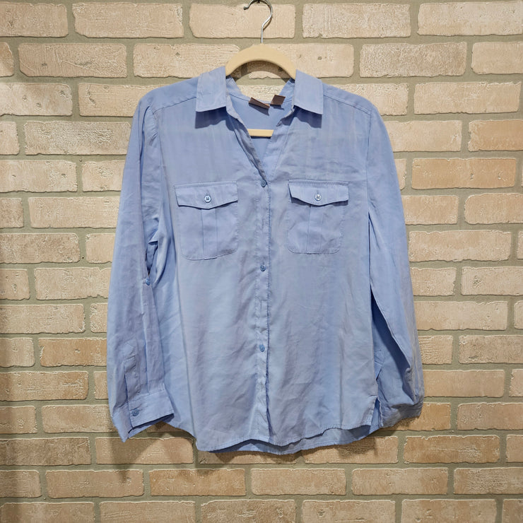 BLUE LONG SLEEVE BLOUSE $89