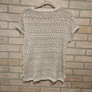 WHITE/SILVER CROCHET TOP $109