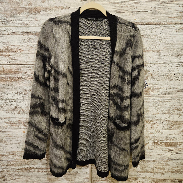 GRAY/BLACK FUZZY CARDIGAN $99
