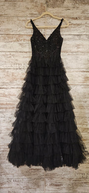 BLACK TIERED A LINE GOWN