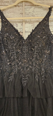 BLACK TIERED A LINE GOWN