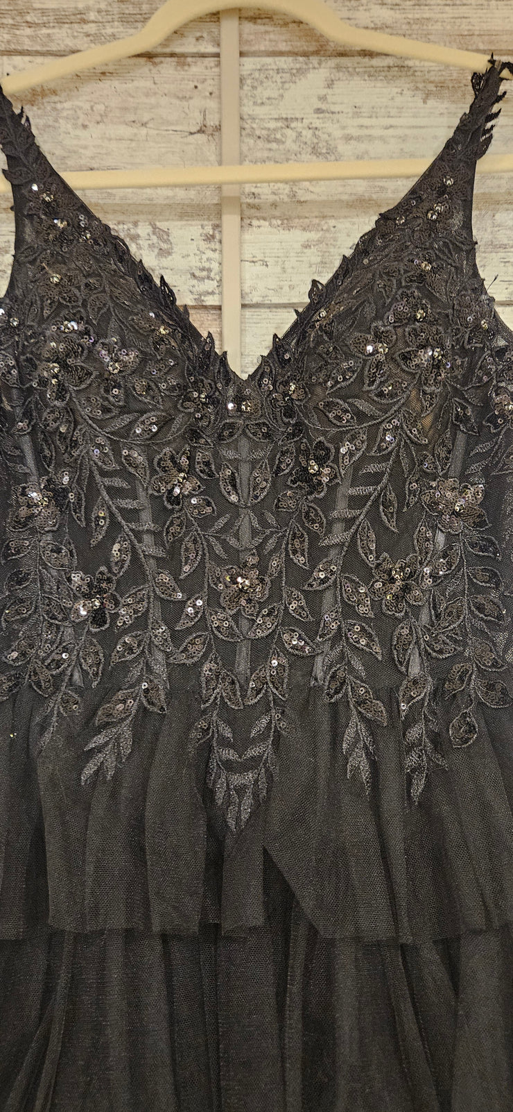 BLACK TIERED A LINE GOWN