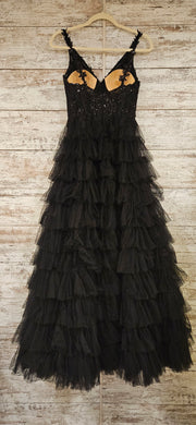 BLACK TIERED A LINE GOWN