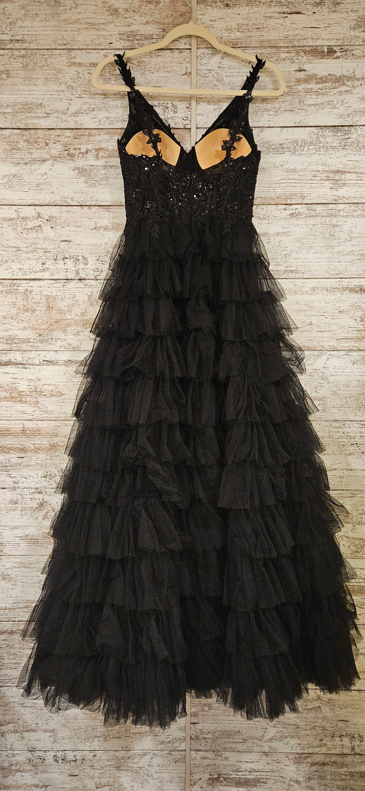 BLACK TIERED A LINE GOWN