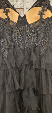 BLACK TIERED A LINE GOWN