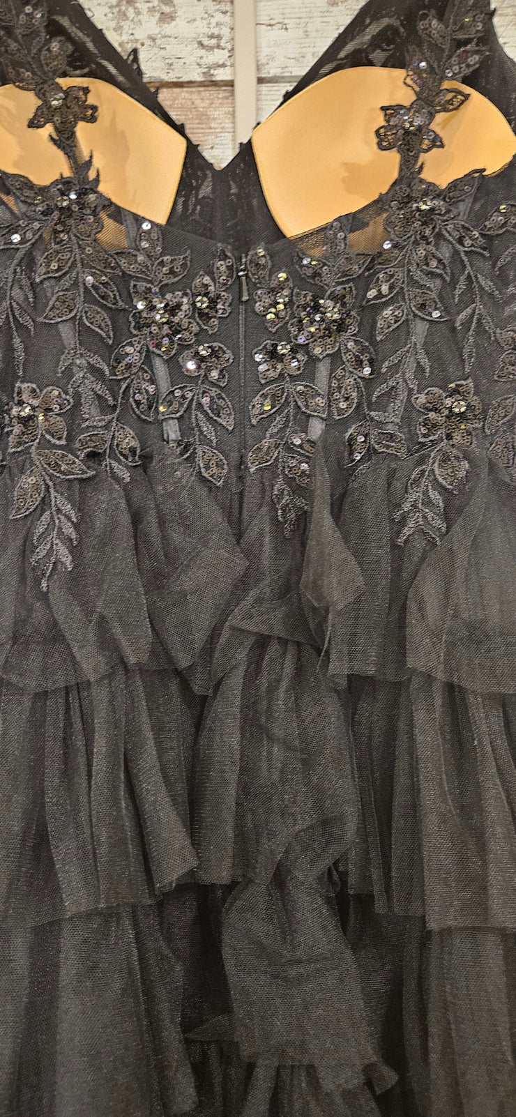 BLACK TIERED A LINE GOWN