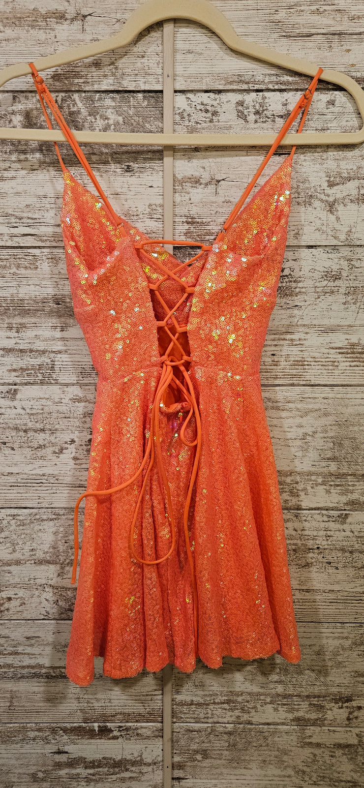 ORANGE SPARKLY SHORT DRESS