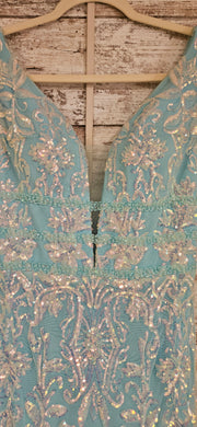 BLUE/GREEN SPARKLY LONG DRESS