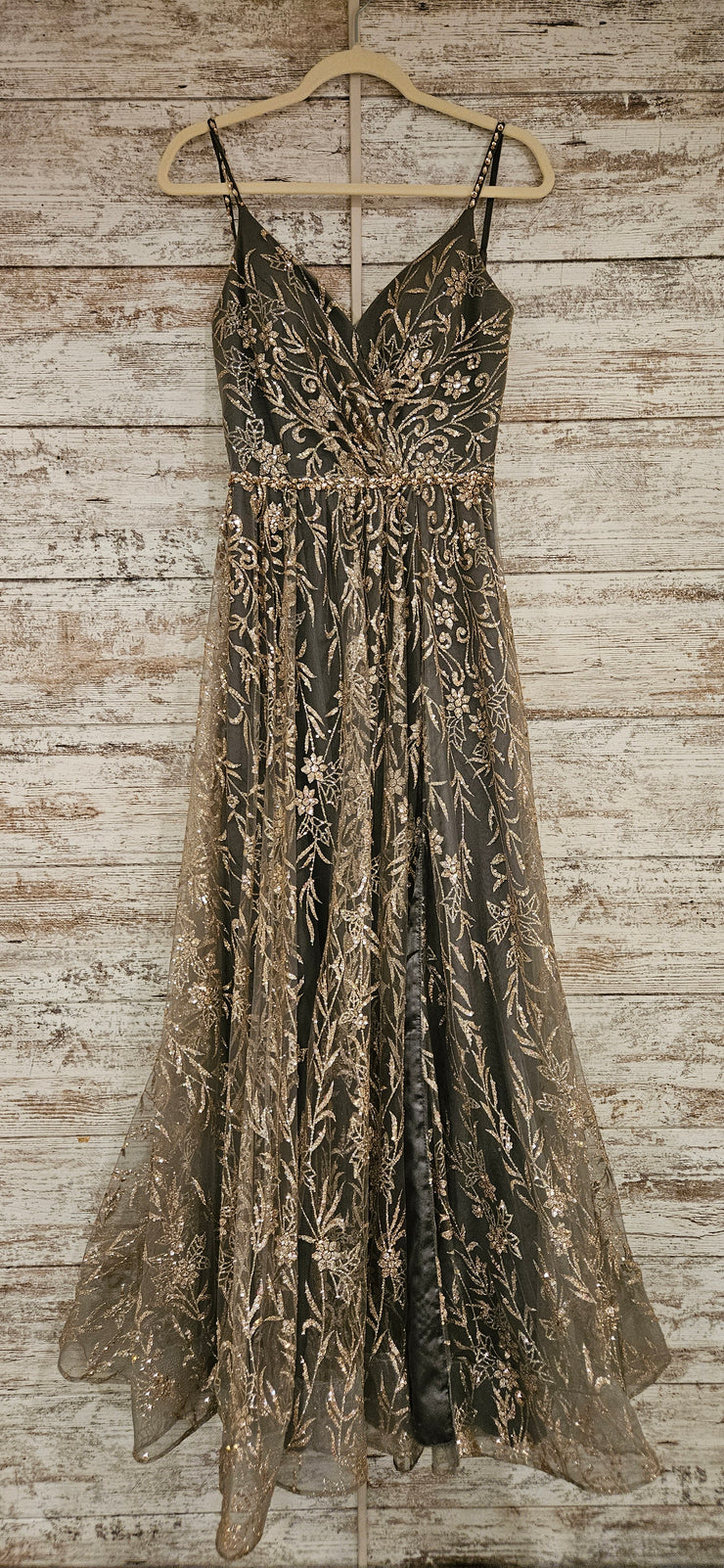 GRAY/GOLD SPARKLY A LINE GOWN