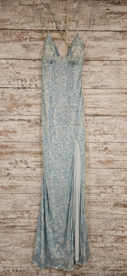 BLUE BEADED LONG EVENING GOWN