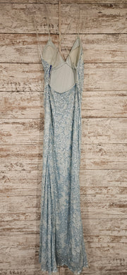 BLUE BEADED LONG EVENING GOWN