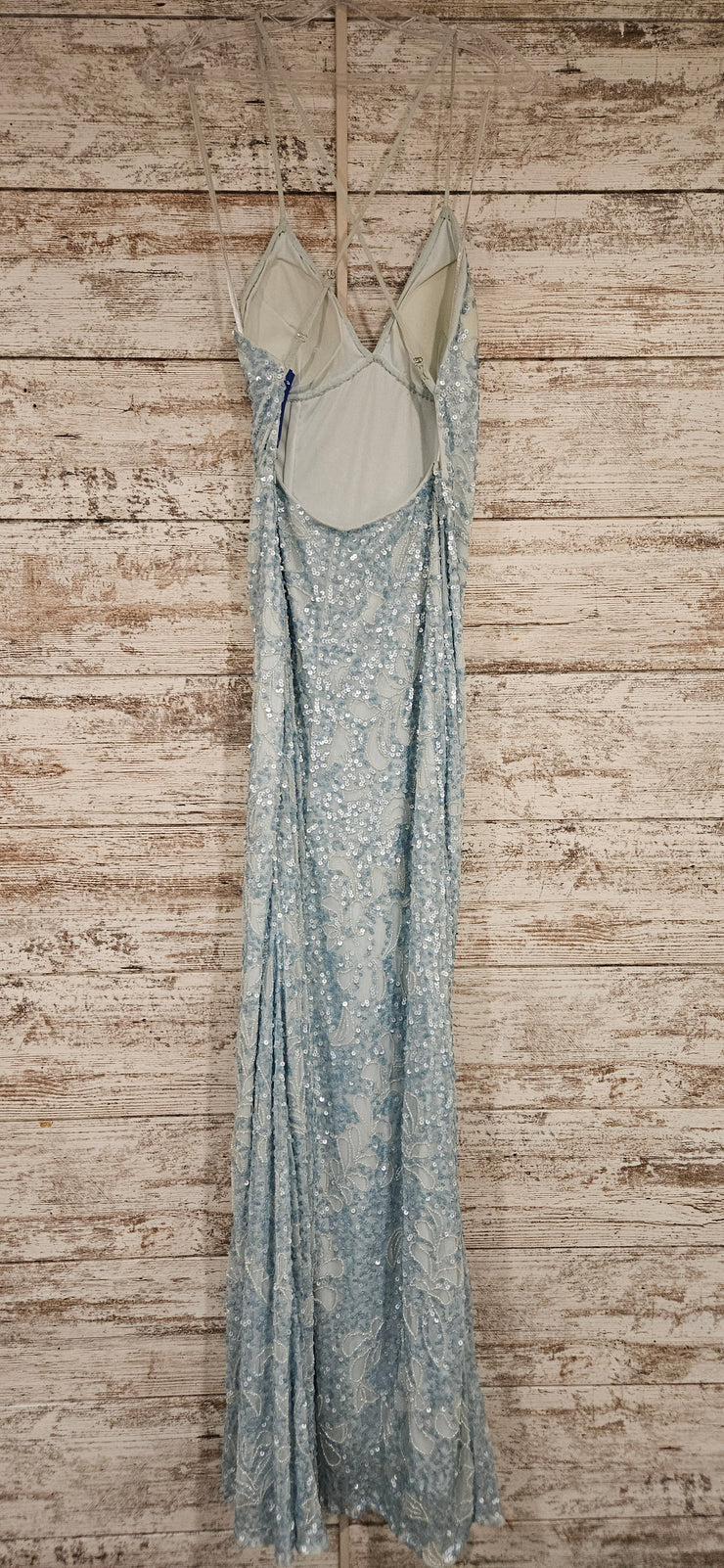 BLUE BEADED LONG EVENING GOWN
