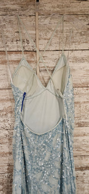 BLUE BEADED LONG EVENING GOWN