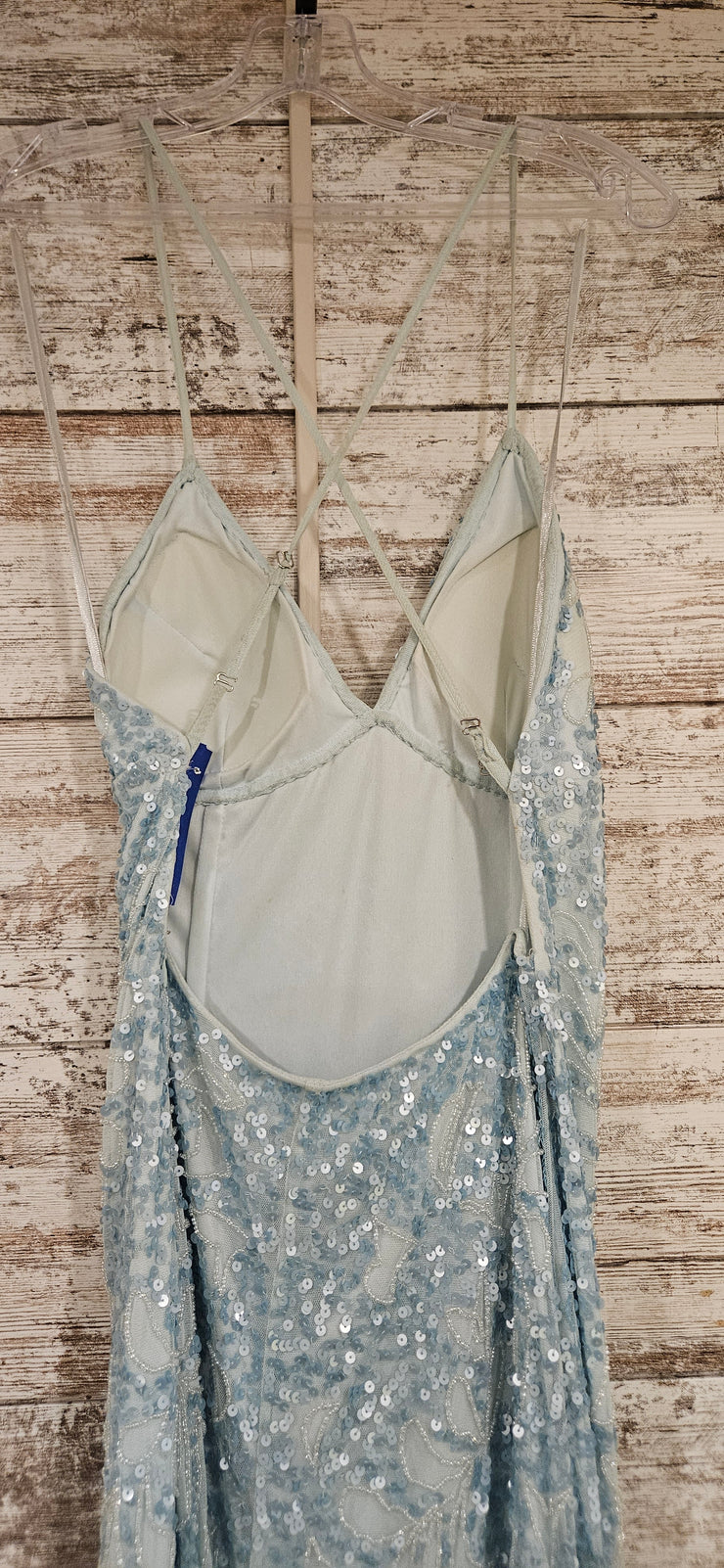 BLUE BEADED LONG EVENING GOWN