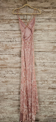 PINK/WHITE BEADED LONG DRESS
