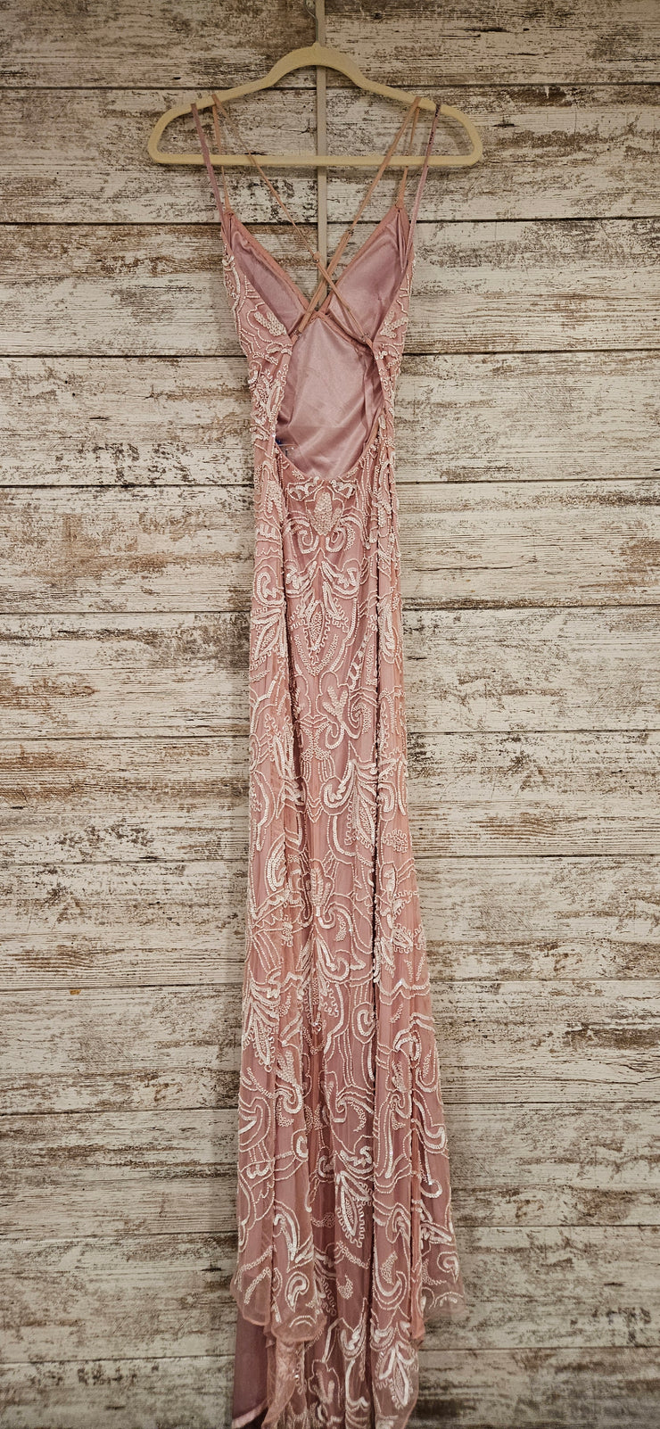 PINK/WHITE BEADED LONG DRESS
