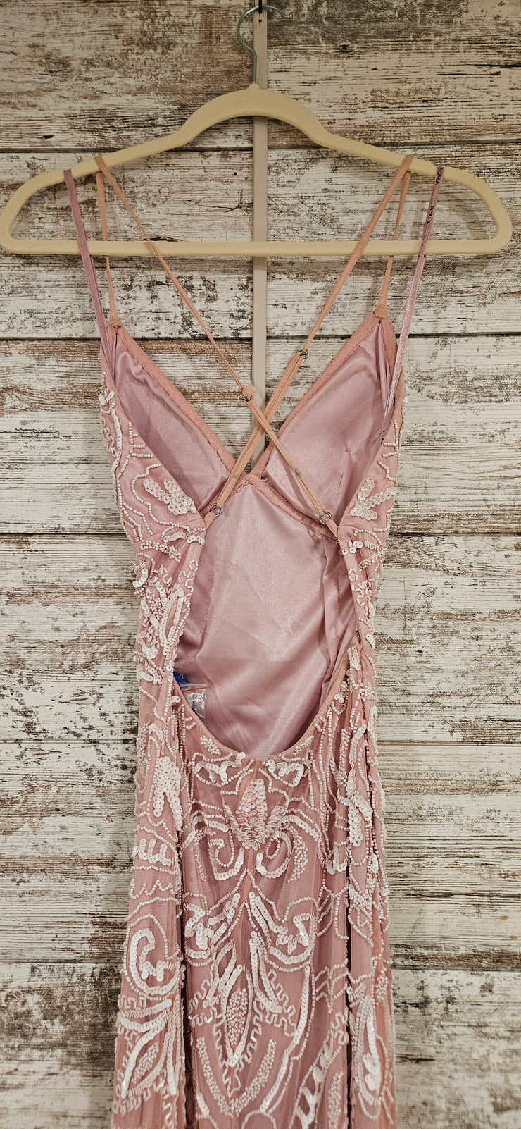 PINK/WHITE BEADED LONG DRESS