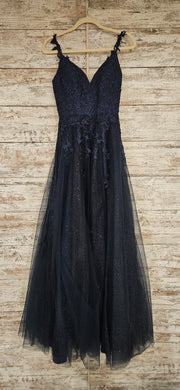 NAVY/FLORAL A LINE GOWN