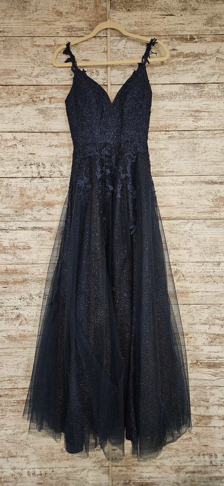 NAVY/FLORAL A LINE GOWN