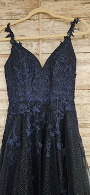NAVY/FLORAL A LINE GOWN