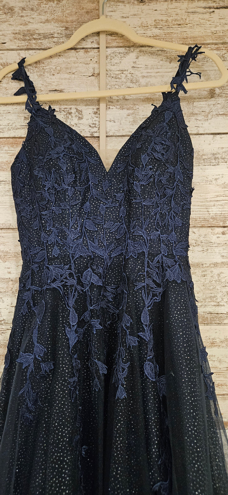 NAVY/FLORAL A LINE GOWN