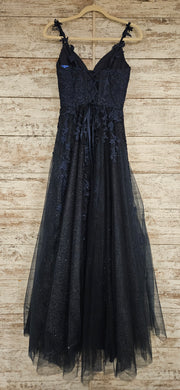 NAVY/FLORAL A LINE GOWN