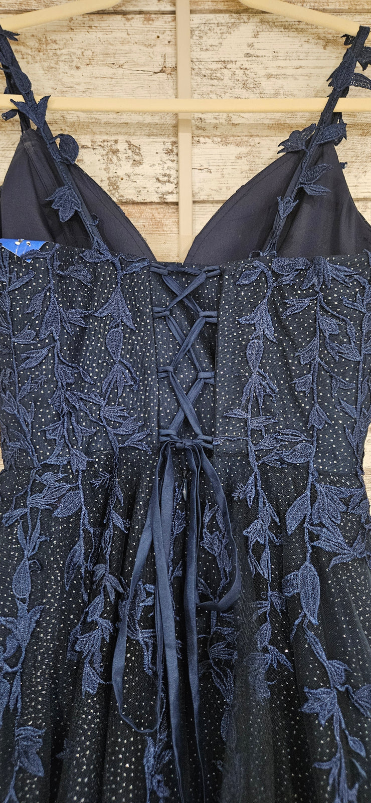 NAVY/FLORAL A LINE GOWN