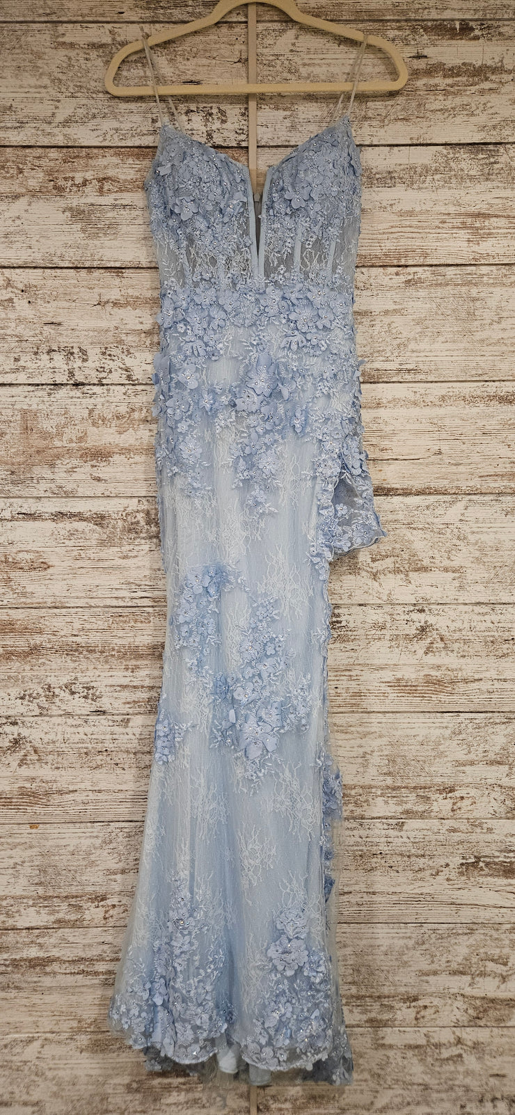 BLUE/FLORAL LONG EVENING GOWN