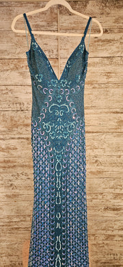 BLUE/COLORFUL BEADED LONG DRES