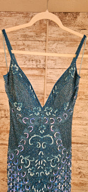 BLUE/COLORFUL BEADED LONG DRES