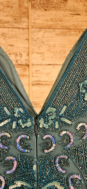 BLUE/COLORFUL BEADED LONG DRES