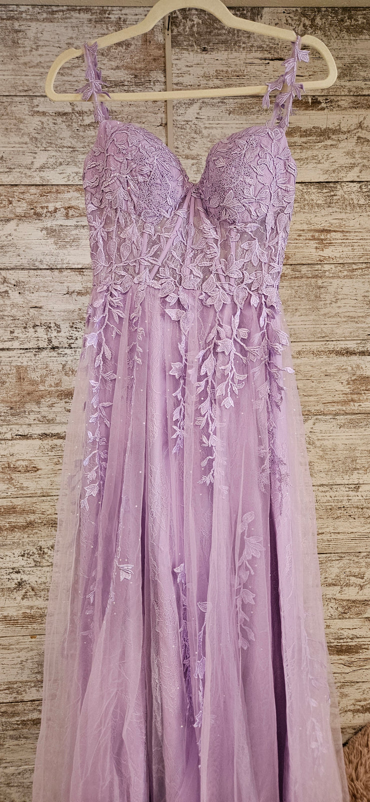 LAVENDER/FLORAL A LINE GOWN