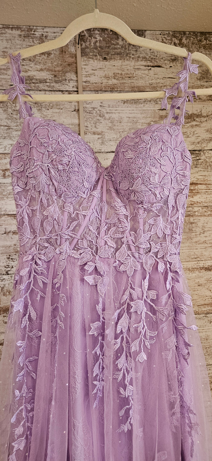 LAVENDER/FLORAL A LINE GOWN