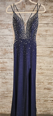 NAVY SPARKLY LONG EVENING GOWN