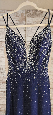NAVY SPARKLY LONG EVENING GOWN