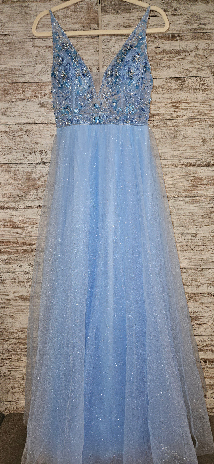 BLUE SPARKLY A LINE GOWN