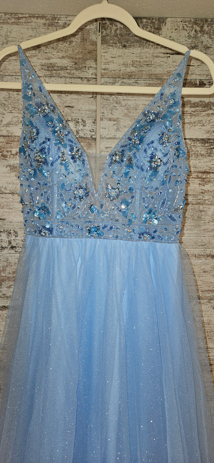 BLUE SPARKLY A LINE GOWN