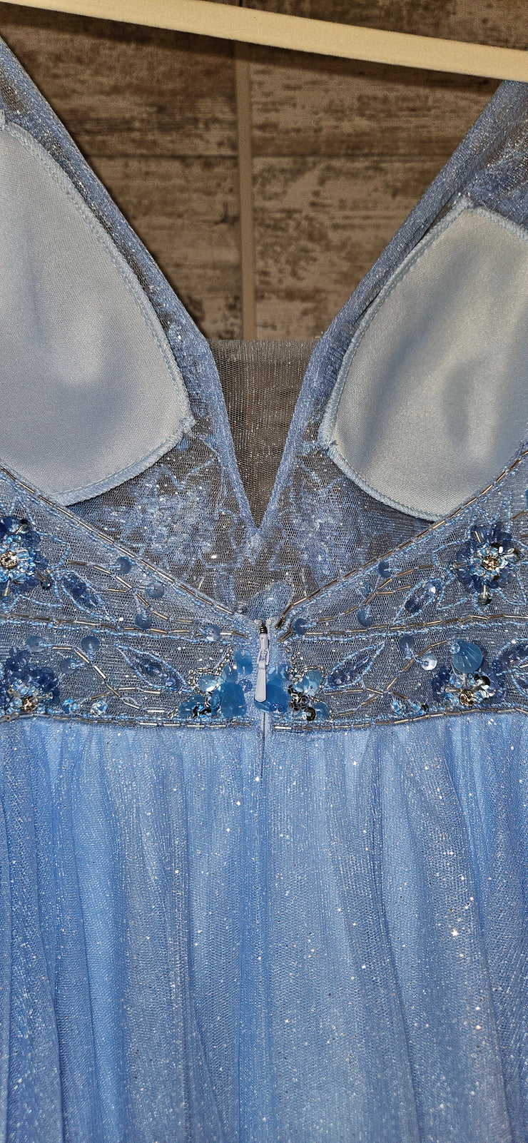 BLUE SPARKLY A LINE GOWN
